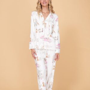 PIJAMA CON BOTONES MANGA LARGA PANTALON PERRITOS ROSA TALLA S