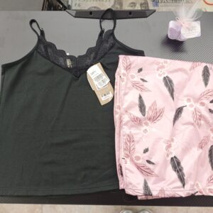 PIJAMA FRANELILLA NEGRA PANTALON SEDA TALLA S