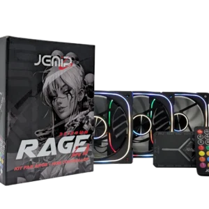 VENTILADOR JEMIP RAGE 2.0 KIT 3 EN 1+HUB+CONTROL REMOTO/ ARGB+PWM/ 1600 RPM/ 3x12CM/ NEGRO