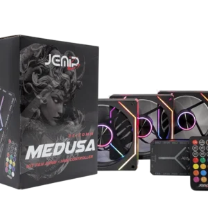 VENTILADOR JEMIP MEDUSA KIT 3 EN 1 + HUB+CONTROL REMOTO/ ARGB+PWM/1600 RPM/ 3X12CM/ NEGRO
