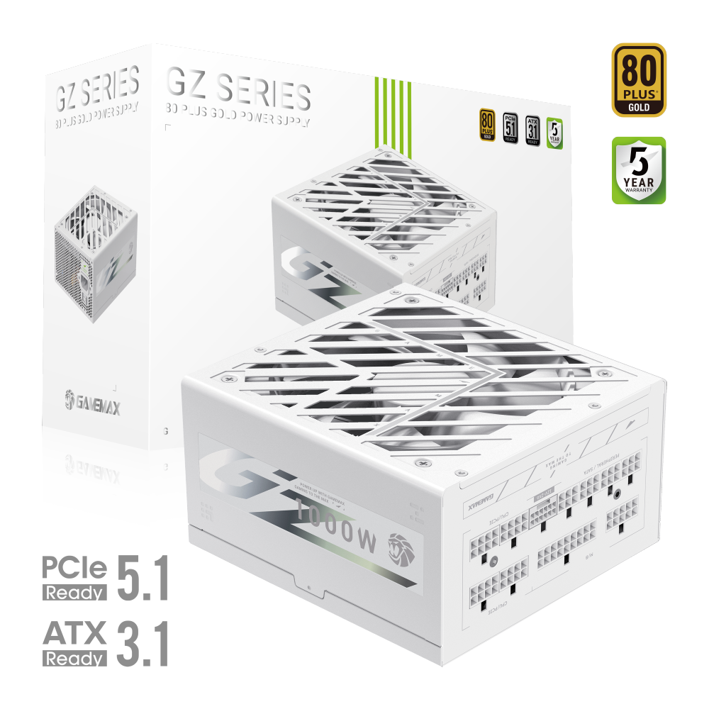 FUENTE DE PODER GAMEMAX 1000W GAMING GZ-1000G WH ATX 3.1/80+GOLD/ 12V / 110-240V/ FULL MODULAR/ PCle5.2/BLANCO