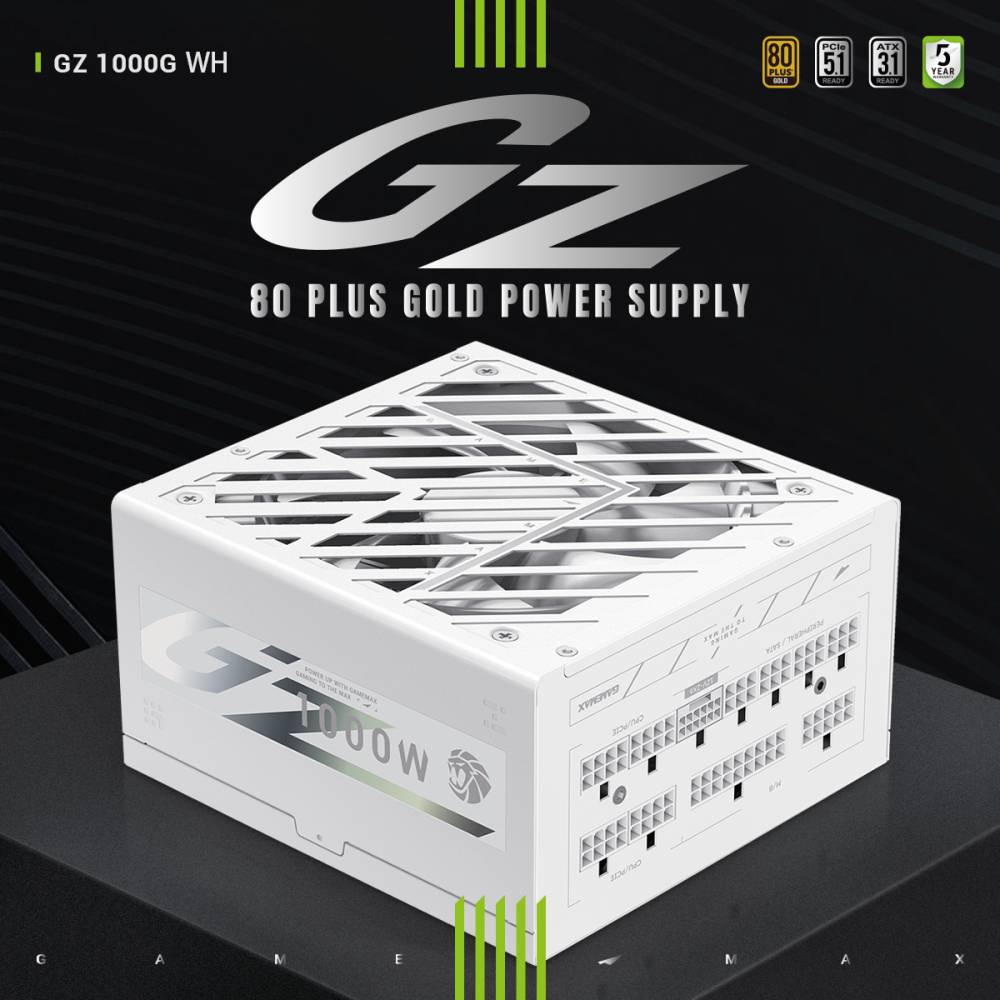 FUENTE DE PODER GAMEMAX 1000W GAMING GZ-1000G WH ATX 3.1/80+GOLD/ 12V / 110-240V/ FULL MODULAR/ PCle5.2/BLANCO - Imagen 4