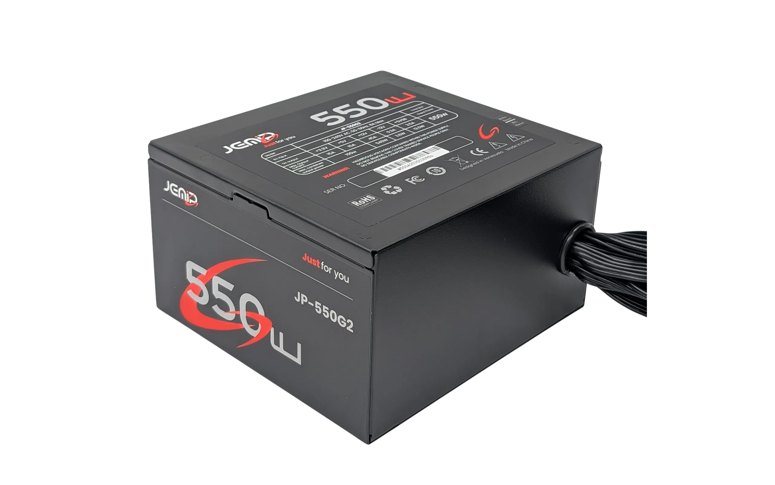FUENTE DE PODER JEMIP 550W GAMING JP-550G2/ 80+BRONZE CYBENETICS/ NEGRO (CERTIFICADA) - Imagen 2
