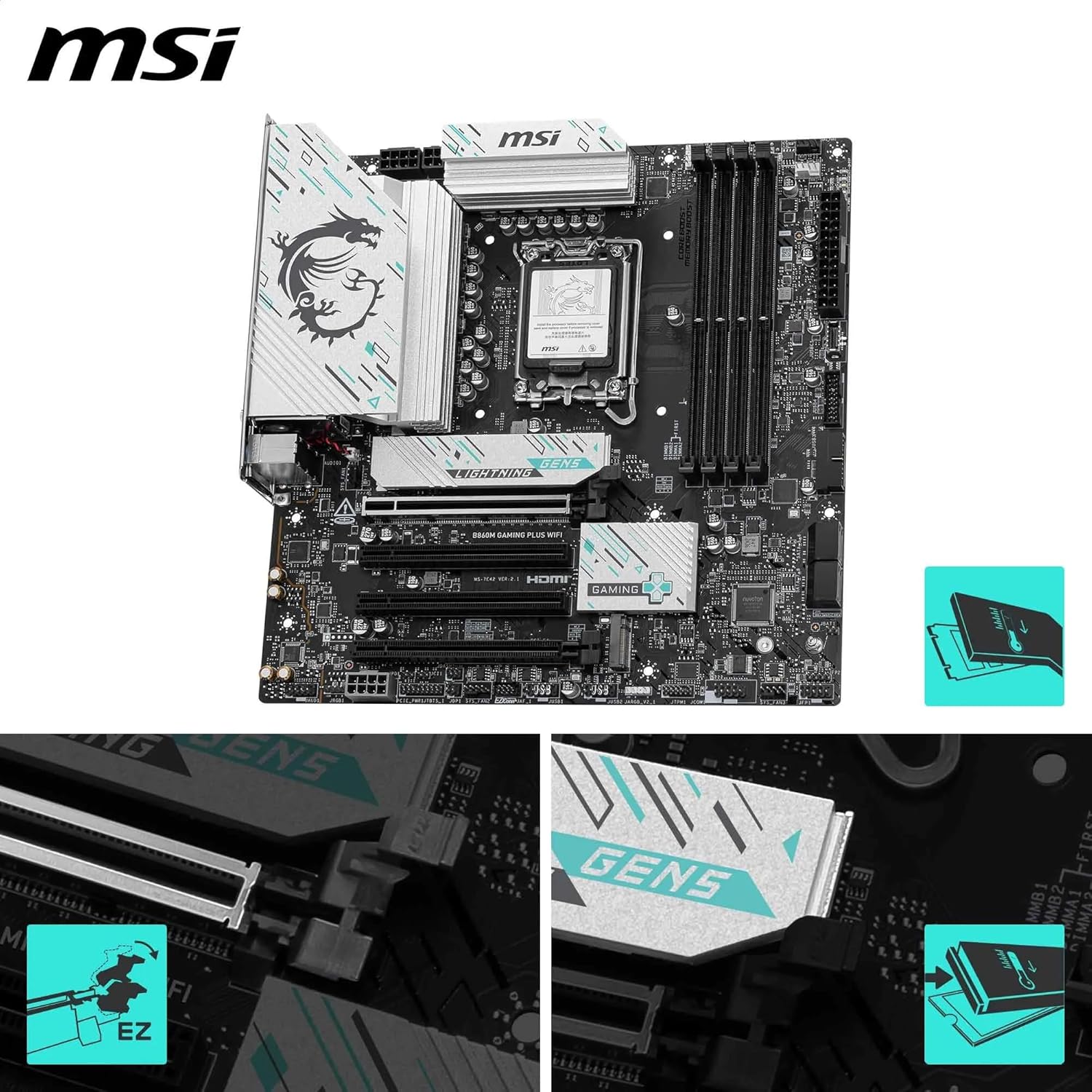 TM MSI PRO B860M GAMING PLUS WIFI SOCKET LGA 1851/ 4xddr5-8800/4xSATA/3xM.2/ 4XPCle/15xUSB/TIPO C/ HDMI-DP/NEGRO - Imagen 6
