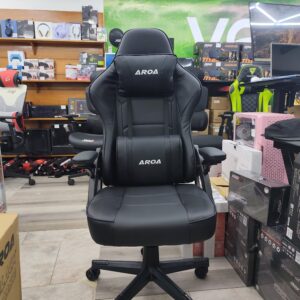 SILLA AROA GAMING AG23958/ AJUSTE DE INCLINACION Y ALTURA/ REPOSA BRAZOS RECLINABLE/ NEGRO