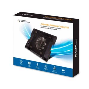 BASE DE ENFRIAMIENTO ARGOM PARA PORTATIL/ AJUSTABLE /2PUTOS USB/ BOTON ON-OFF/ FAN 14CM/ NEGRO