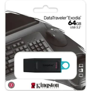FLASH DRIVE KINGTON 64GB / USB-3.2/ DATA TRAVELER EXODIA/ NEGRO